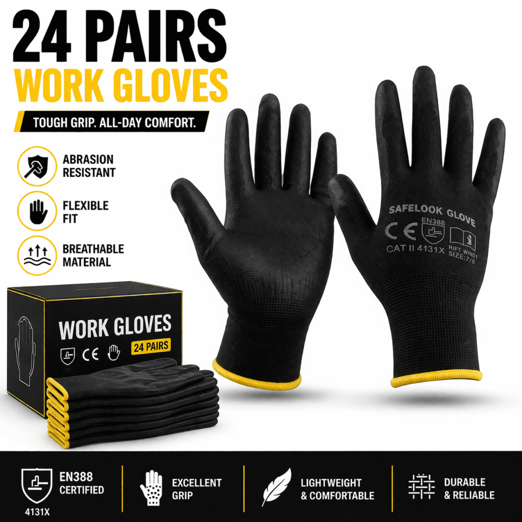 24 pairs of tough work gloves