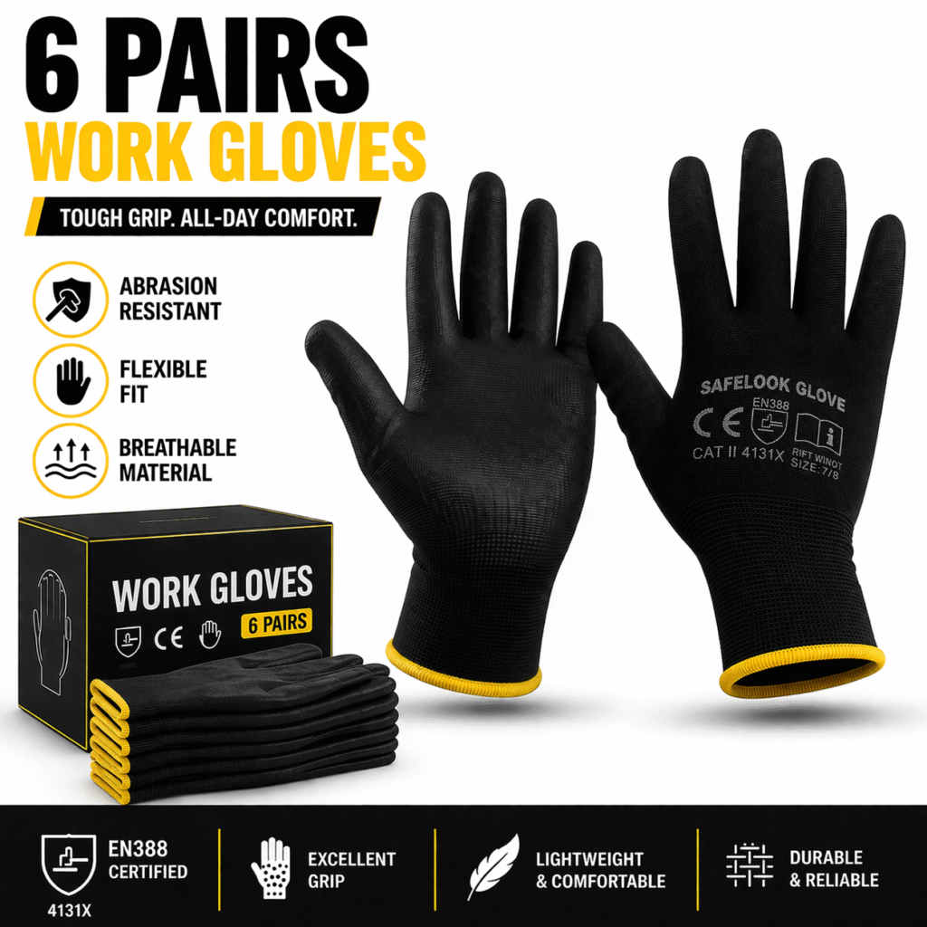 6 pairs of durable work gloves